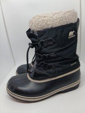 SOREL Yoot Pac Nylon Waterproof Snow Boots Black (Youth 5Y / Women 6.5)